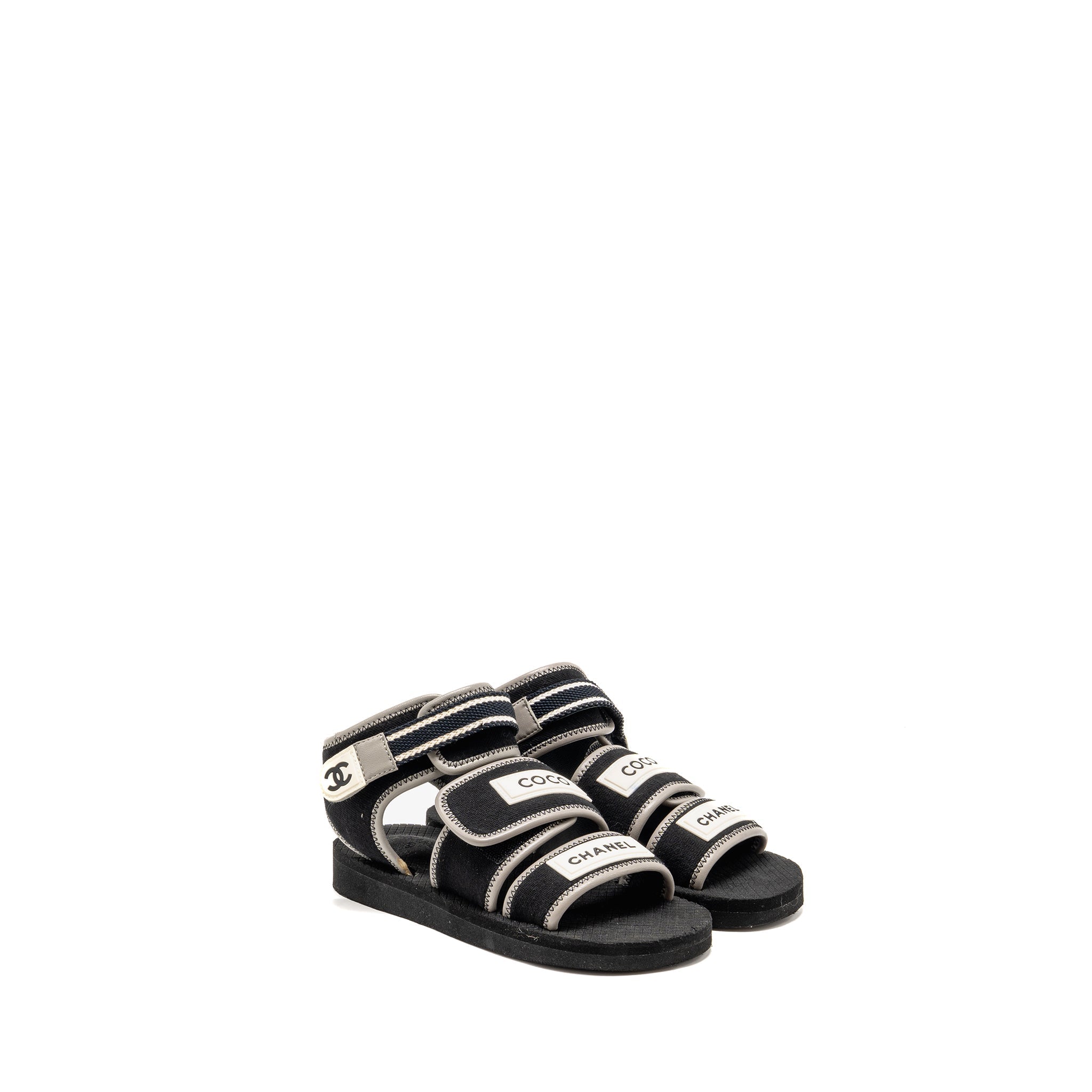 CHANEL JERSEY COCO STRAP SANDALS BLACK/WHITE