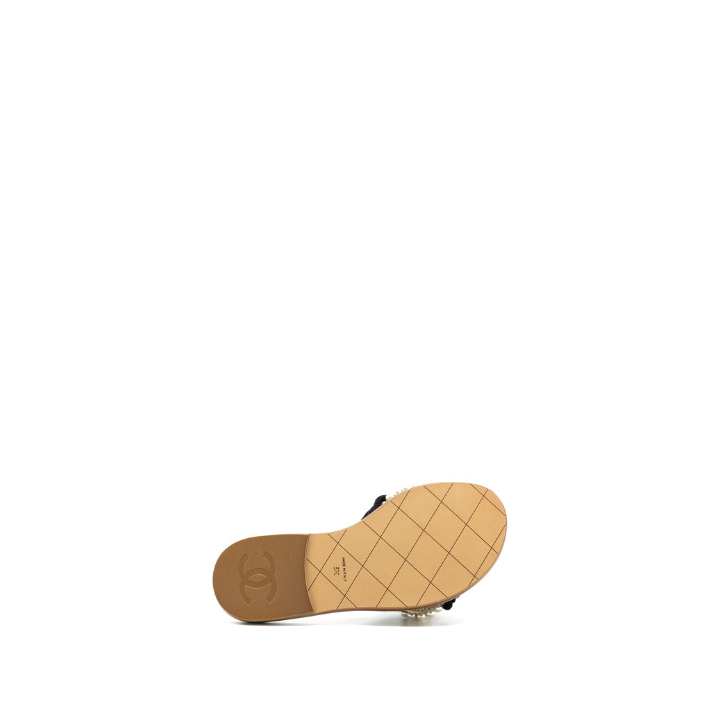 CHANEL MULES CORD/LAMBSKIN BLACK