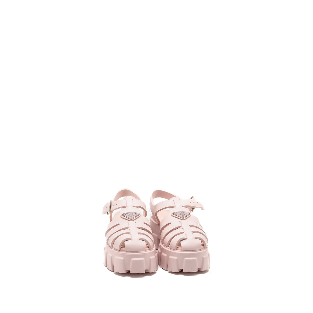 PRADA RUBBER MONOLITH LOGO PATCH SANDALS PINK