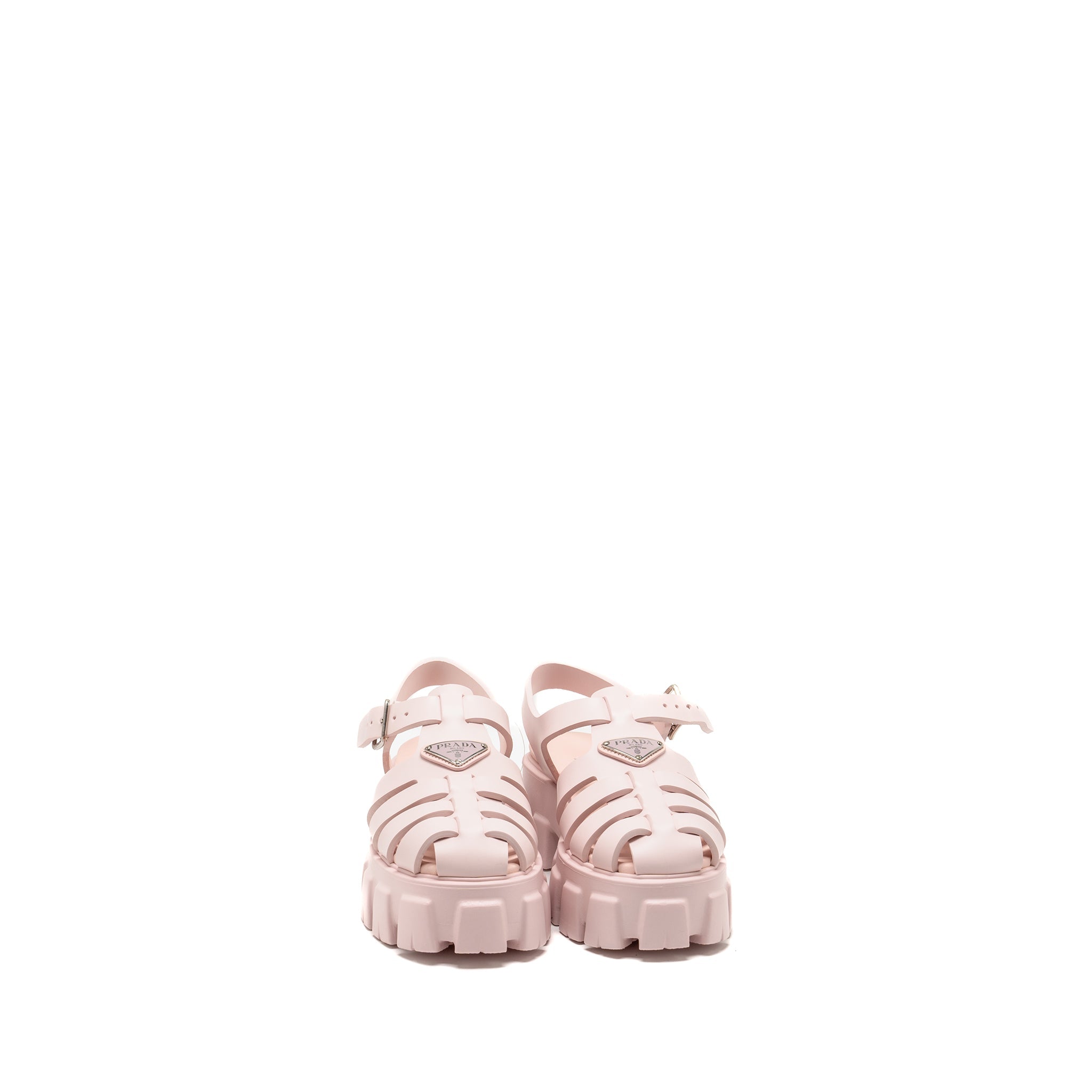 PRADA RUBBER MONOLITH LOGO PATCH SANDALS PINK