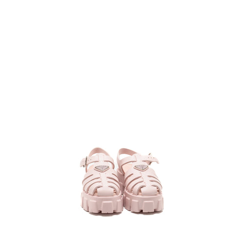 PRADA RUBBER MONOLITH LOGO PATCH SANDALS PINK