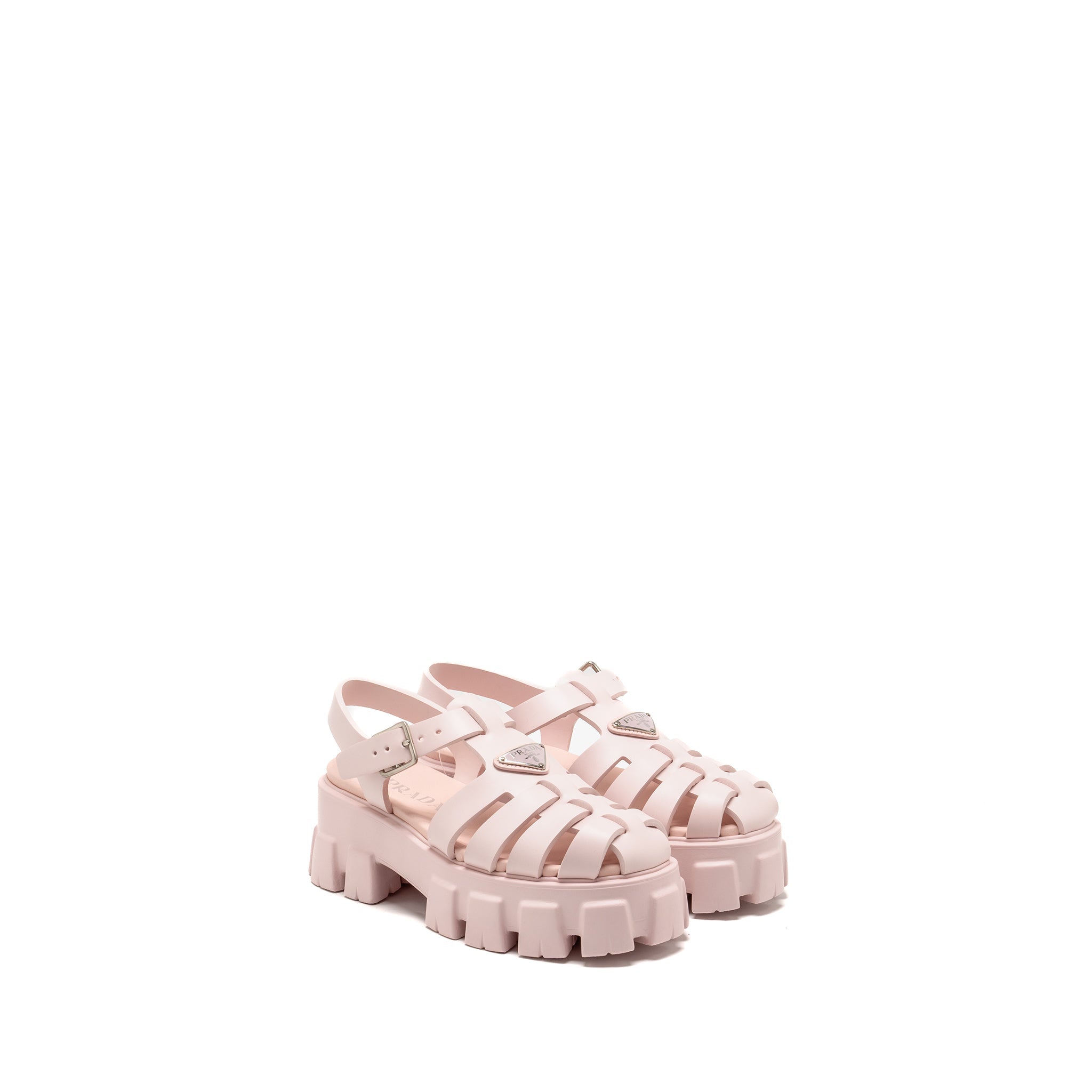 PRADA RUBBER MONOLITH LOGO PATCH SANDALS PINK