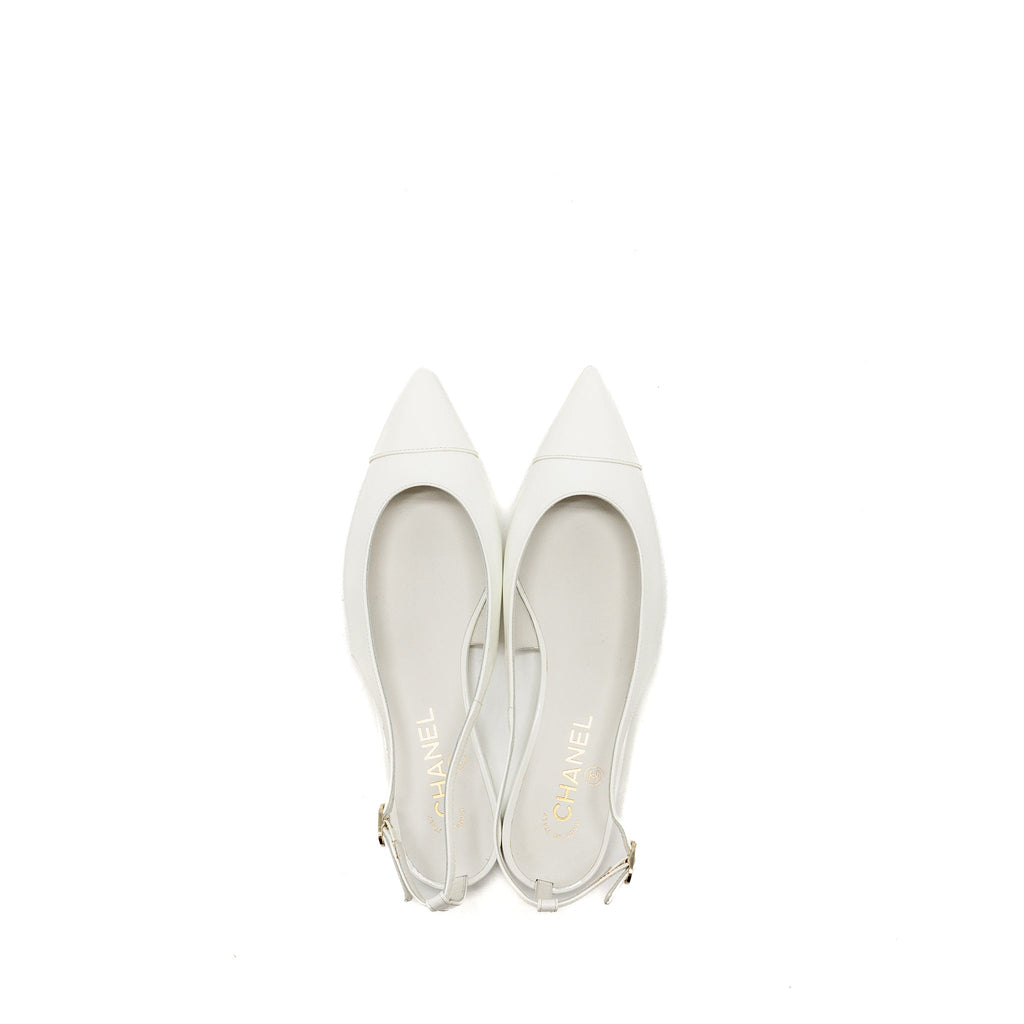 CHANEL 23K SLINGBACKS PATENT CALFSKIN WHITE LGHW