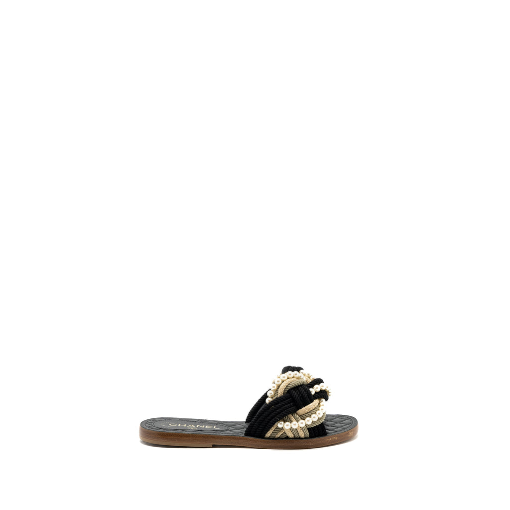 CHANEL MULES CORD/LAMBSKIN BLACK