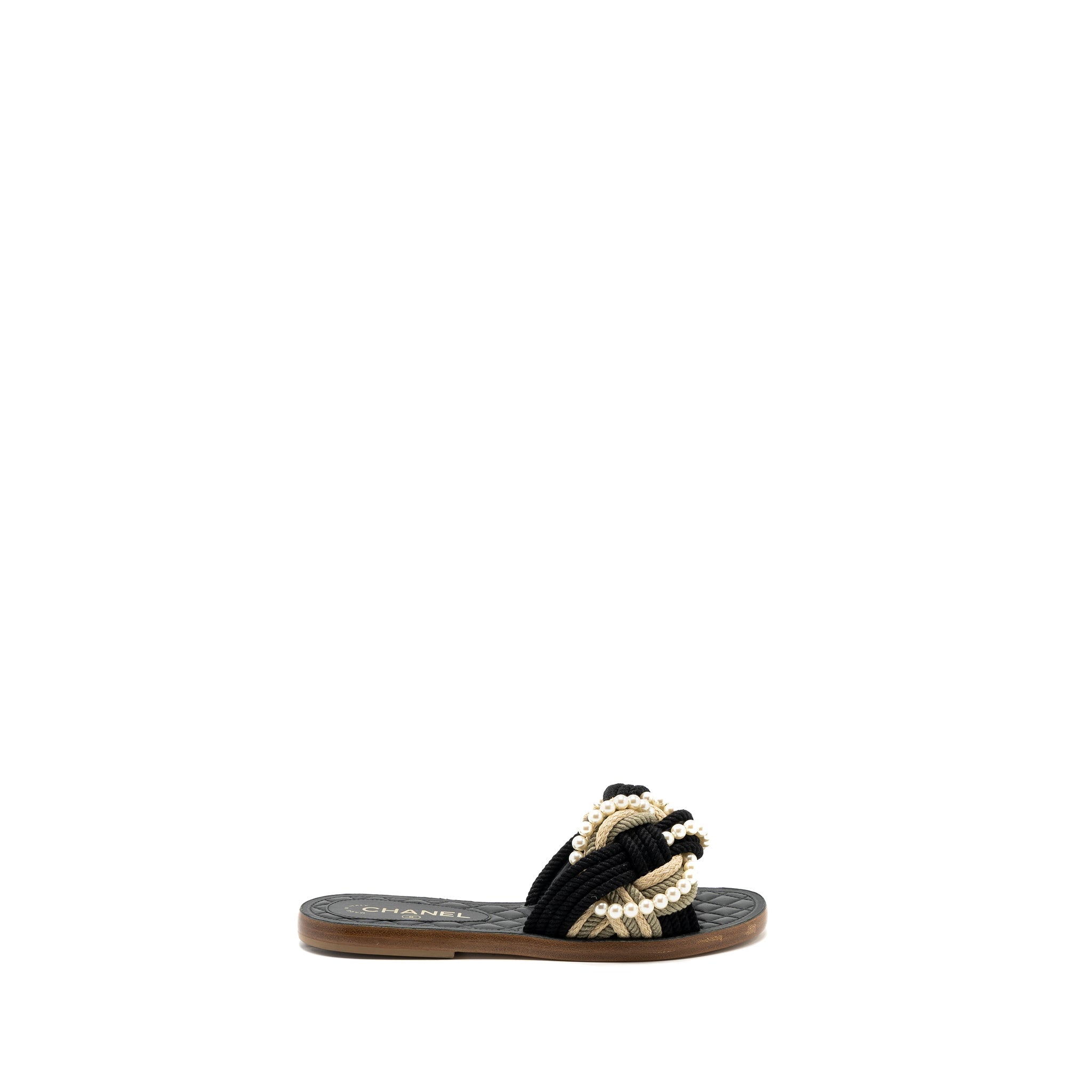 CHANEL MULES CORD/LAMBSKIN BLACK