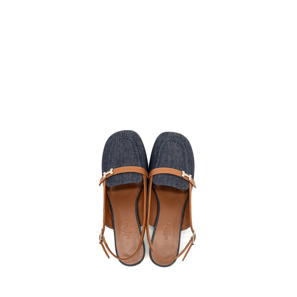 HERMES SANDALS DENIM DARK BLUE/GOLD SHW