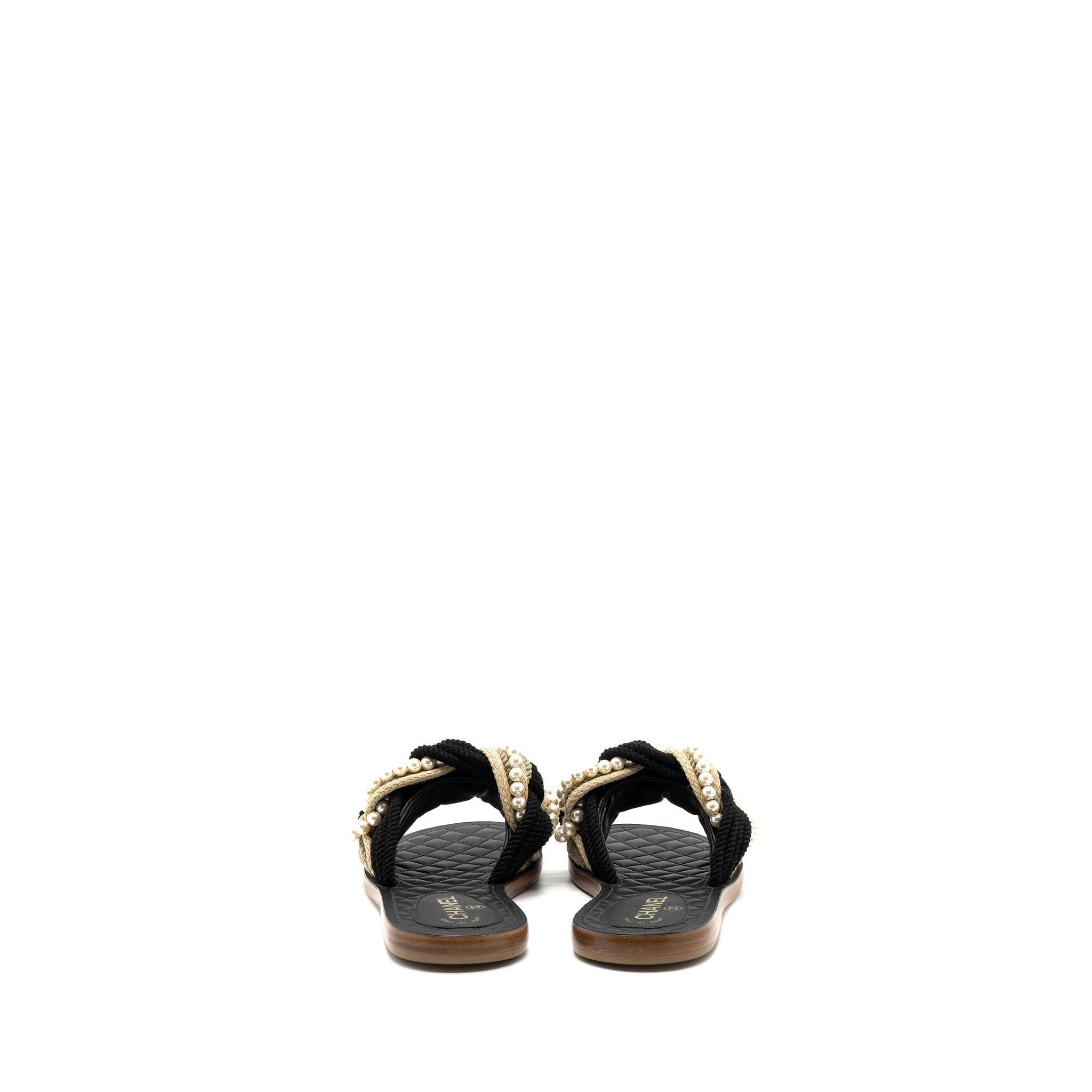CHANEL MULES CORD/LAMBSKIN BLACK