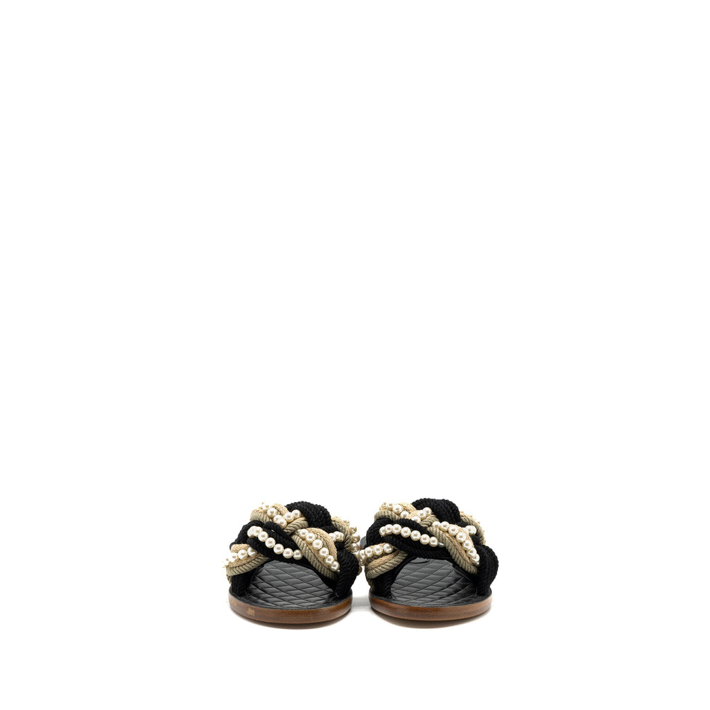 CHANEL MULES CORD/LAMBSKIN BLACK