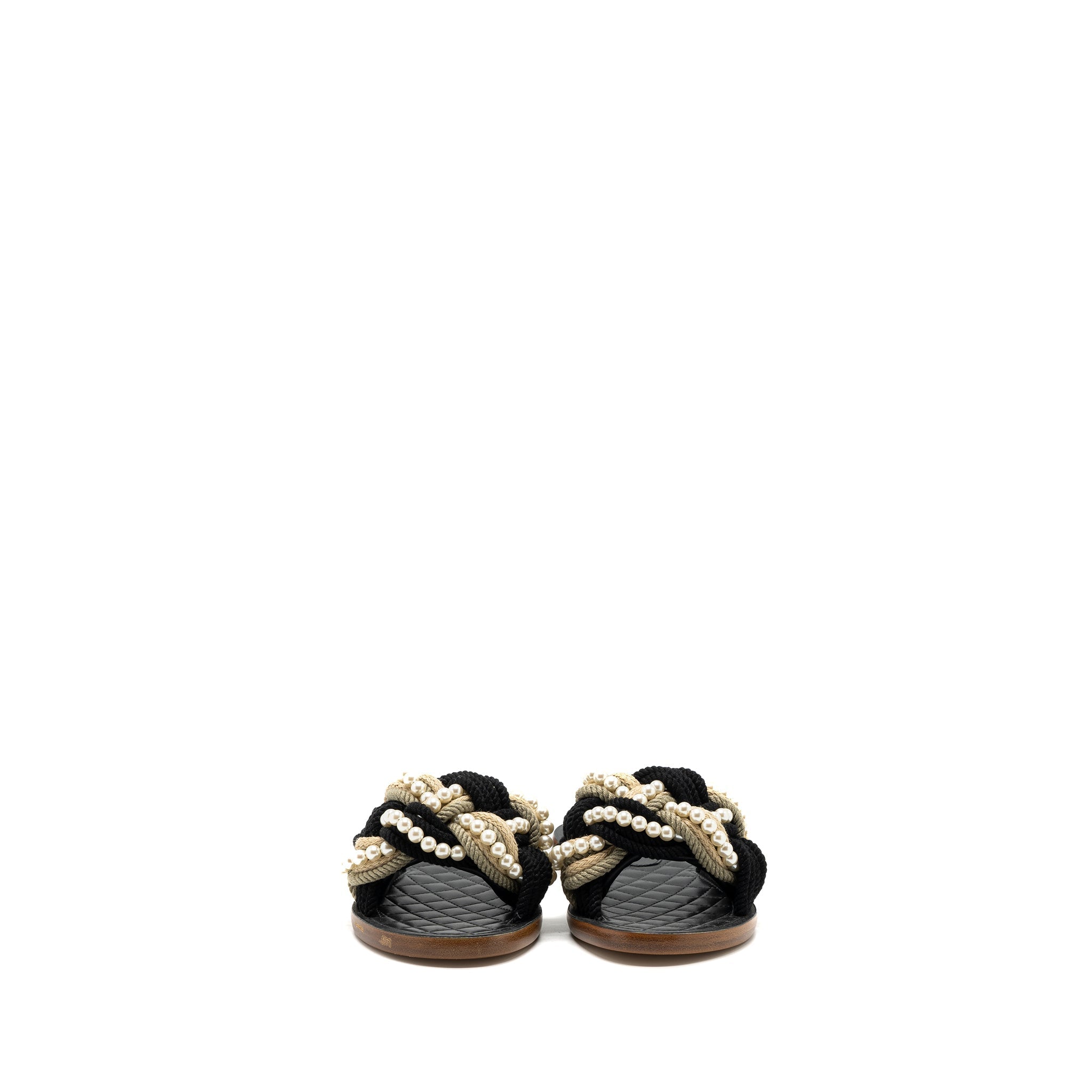 CHANEL MULES CORD/LAMBSKIN BLACK