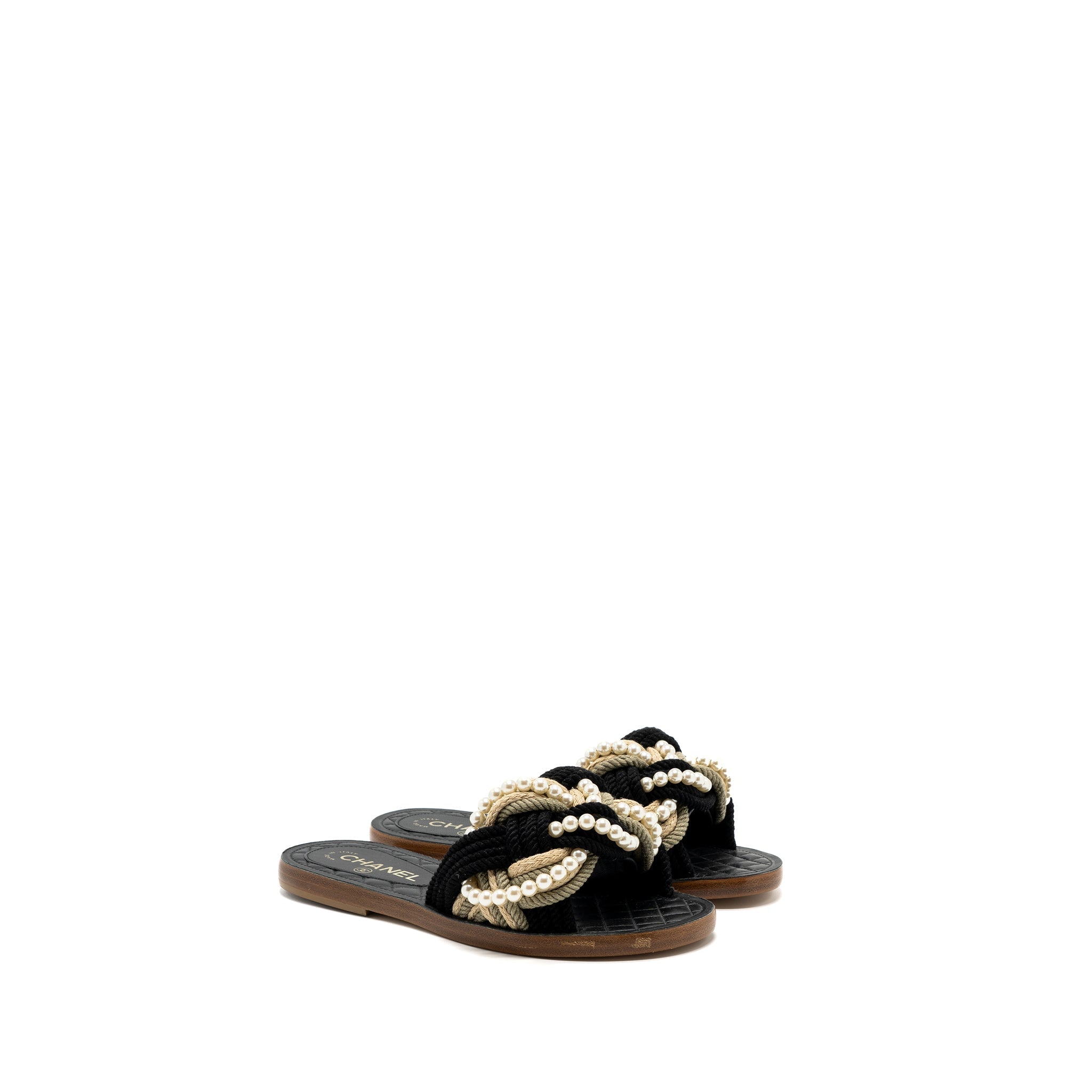 CHANEL MULES CORD/LAMBSKIN BLACK