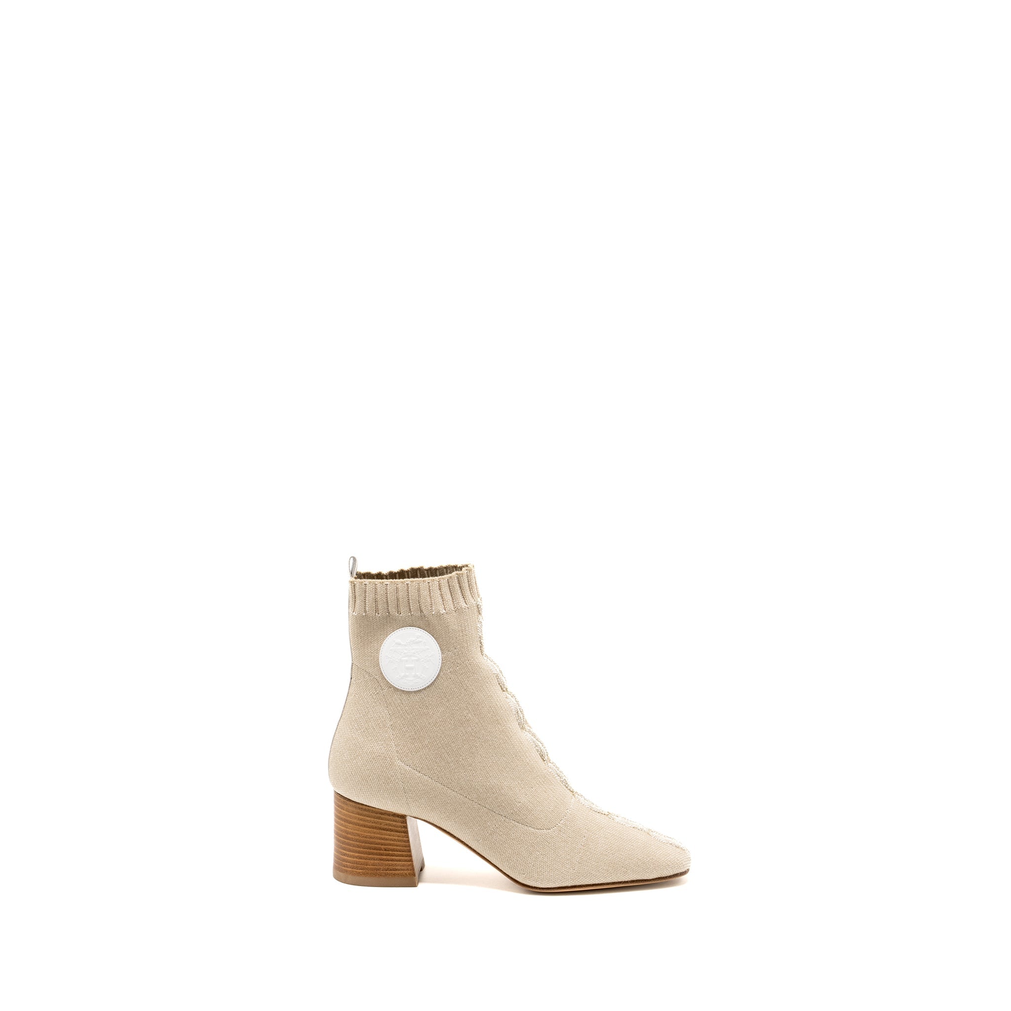 HERMES VOLVER ANKLE BOOT CHENILLE KNIT/CALFSKIN BLANC