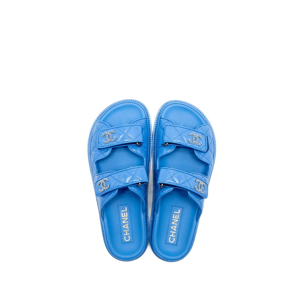 CHANEL 24P MULES LAMBSKIN BLUE GHW