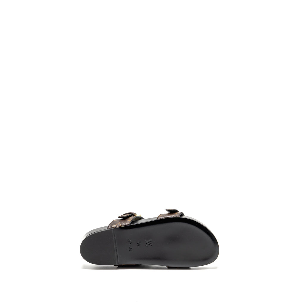 LOUIS VUITTON BOM DIA FLAT COMFORT MULE PATENT MONOGRAM CANVAS CACAO BROWN GHW