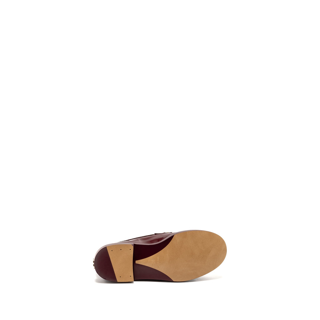 CHANEL LETTER LOAFERS PATENT LEATHER BURGUNDY LGHW