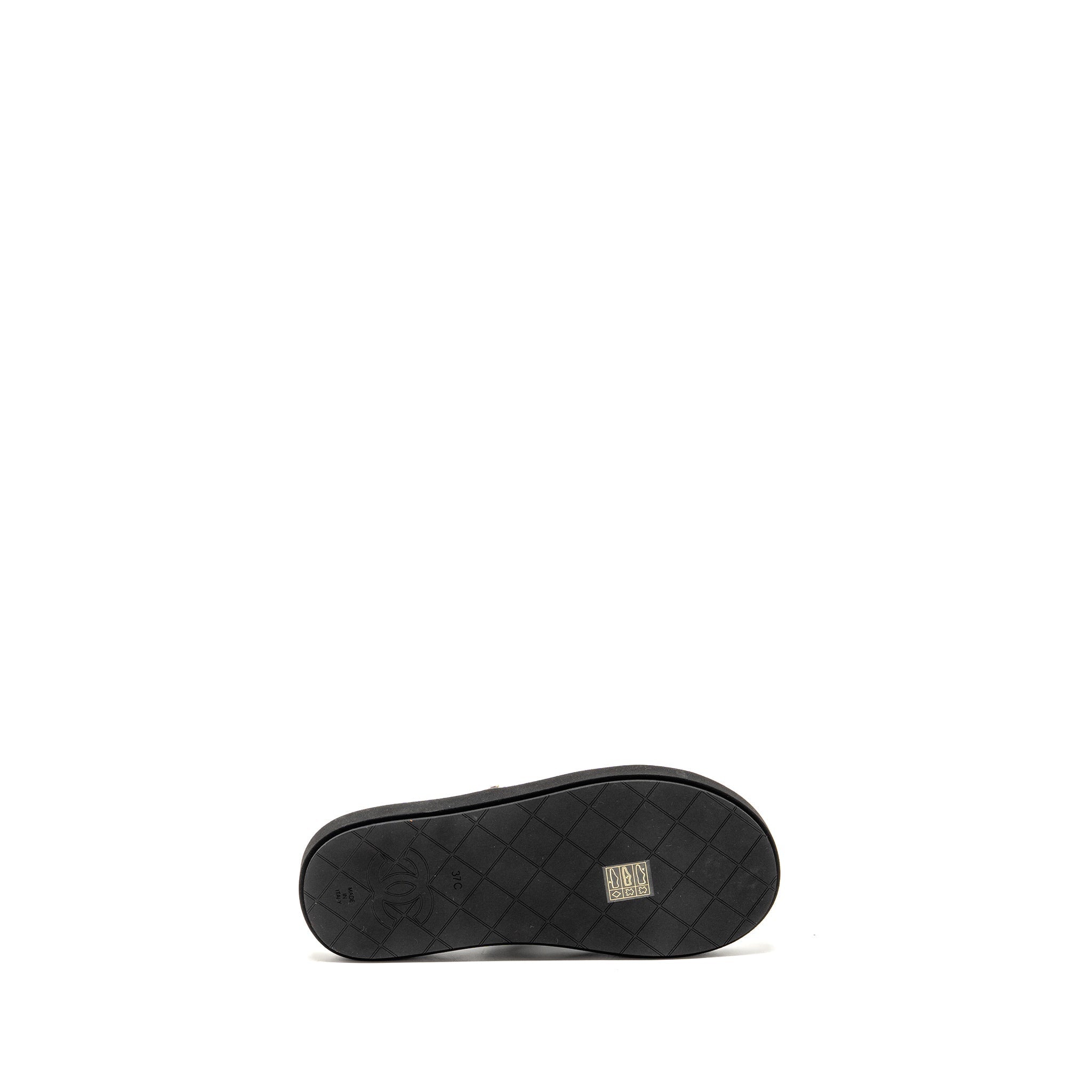 CHANEL 23P QUILTED CHARMS PADDED FLIP FLOPS/SANDALS LAMBSKIN BLACK