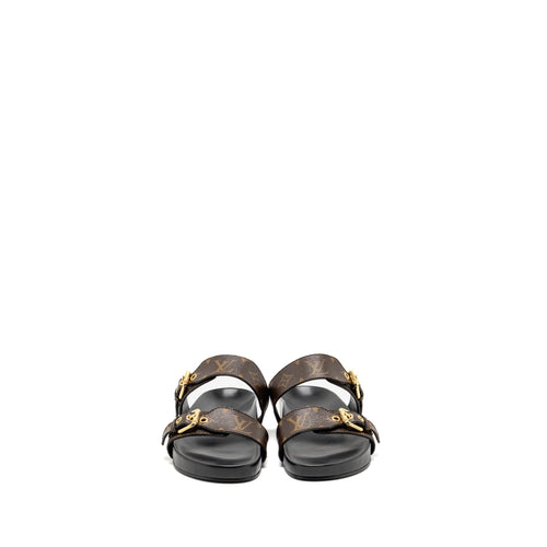 LOUIS VUITTON BOM DIA FLAT COMFORT MULE PATENT MONOGRAM CANVAS CACAO BROWN GHW