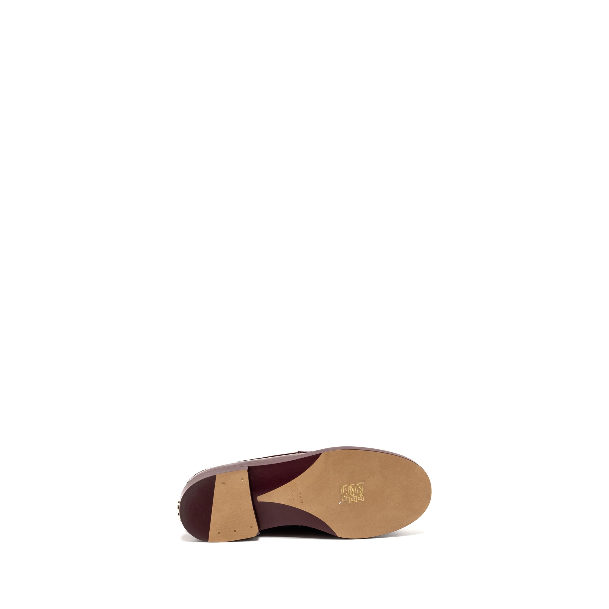 CHANEL LETTER LOAFERS PATENT LEATHER BURGUNDY LGHW