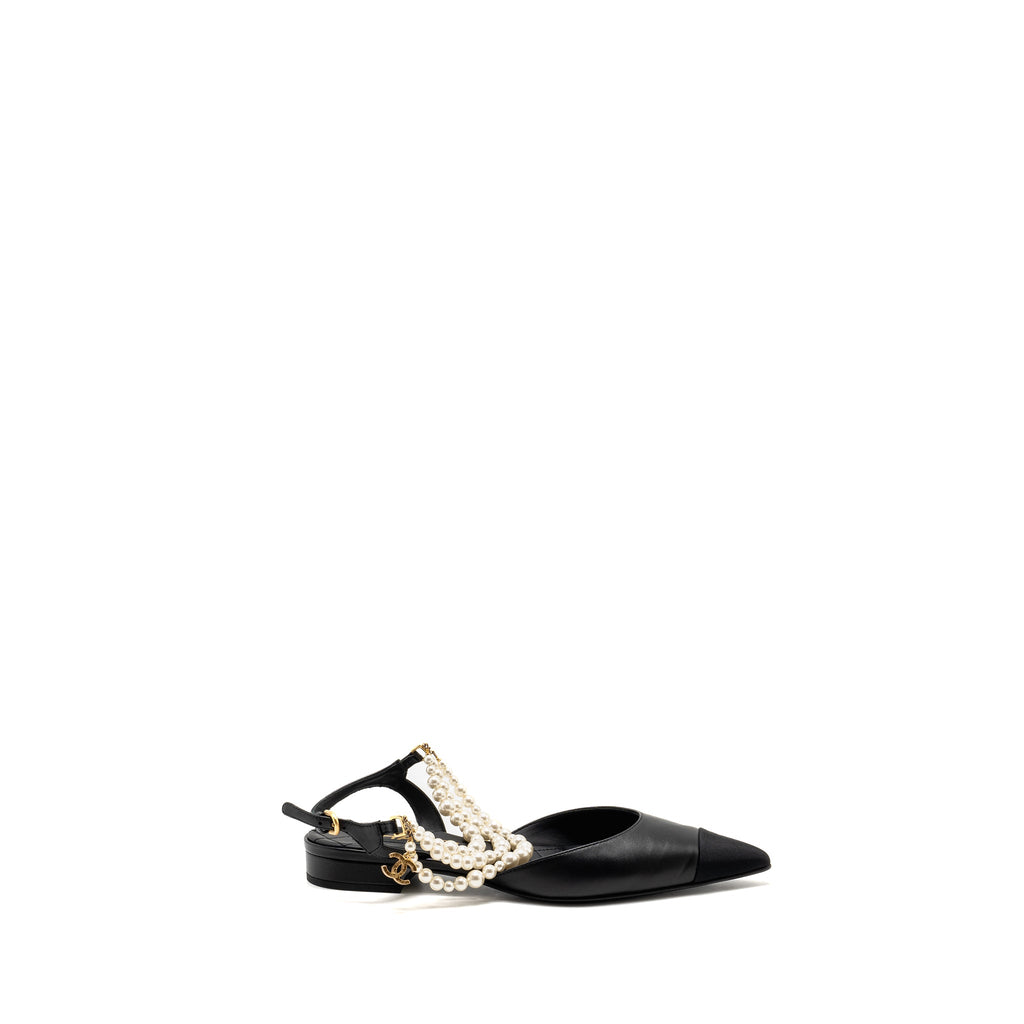 CHANEL 22A SLINGBACK MULES WITH PEARLS LAMBSKIN BLACK LGHW