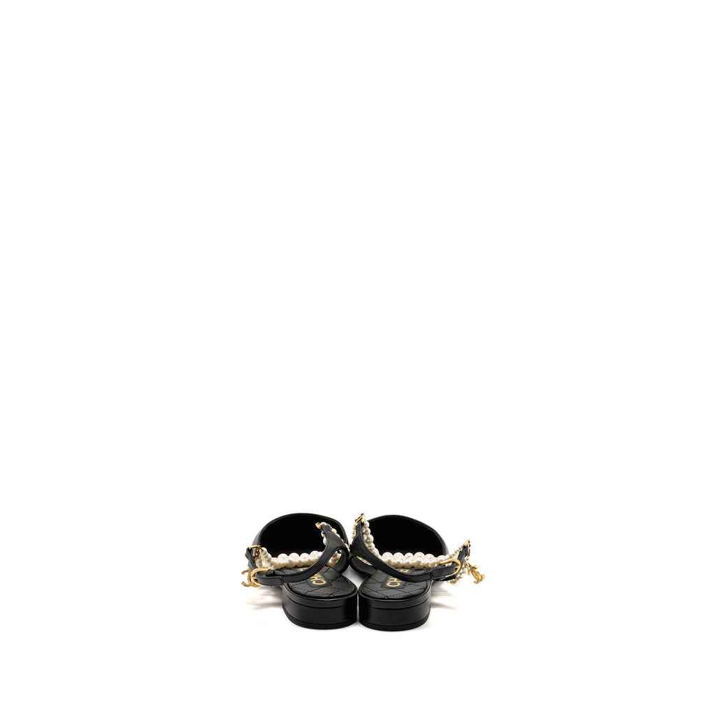CHANEL 22A SLINGBACK MULES WITH PEARLS LAMBSKIN BLACK LGHW