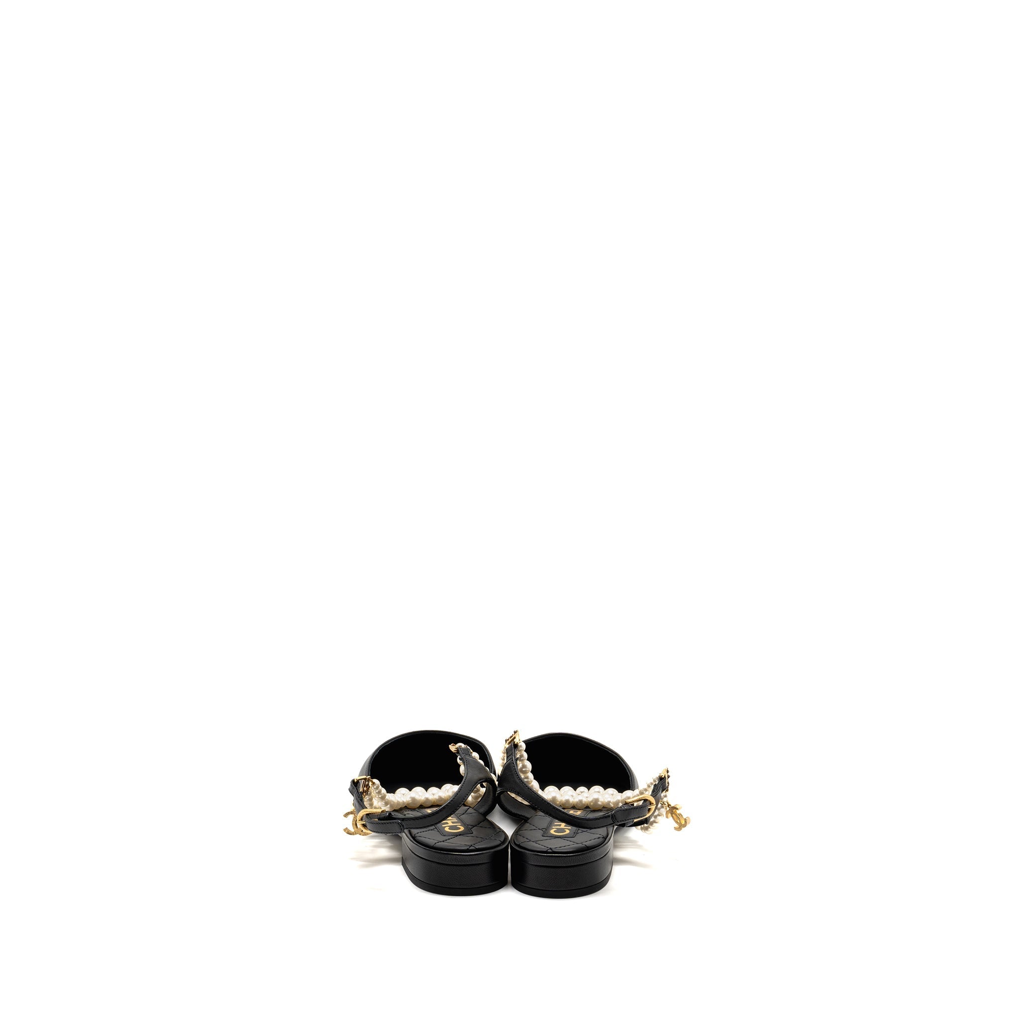 CHANEL 22A SLINGBACK MULES WITH PEARLS LAMBSKIN BLACK LGHW