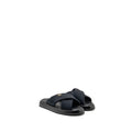 CHANEL CC PUFFY MULE SANDALS FABRIC/LEATHER BLACK GHW