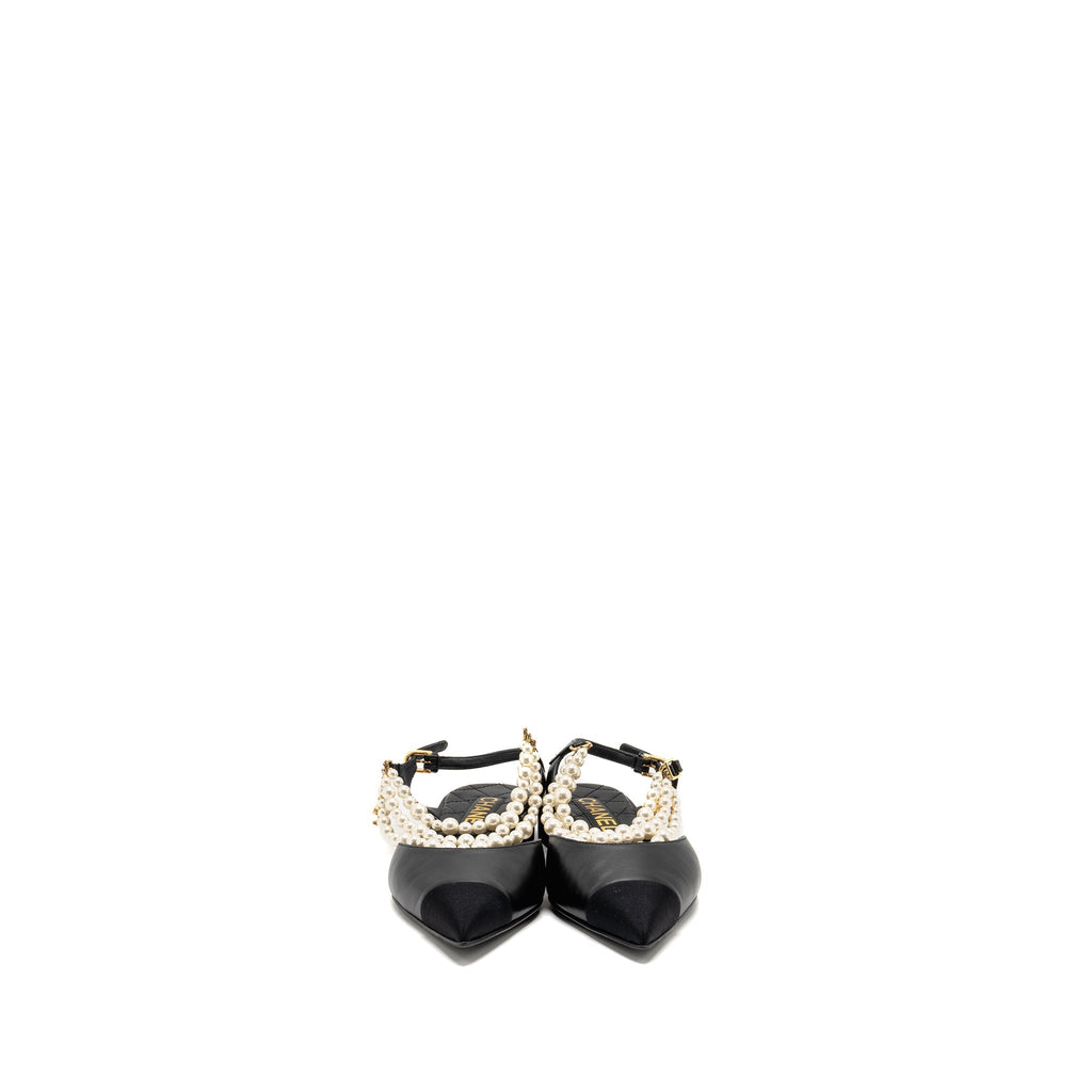 CHANEL 22A SLINGBACK MULES WITH PEARLS LAMBSKIN BLACK LGHW