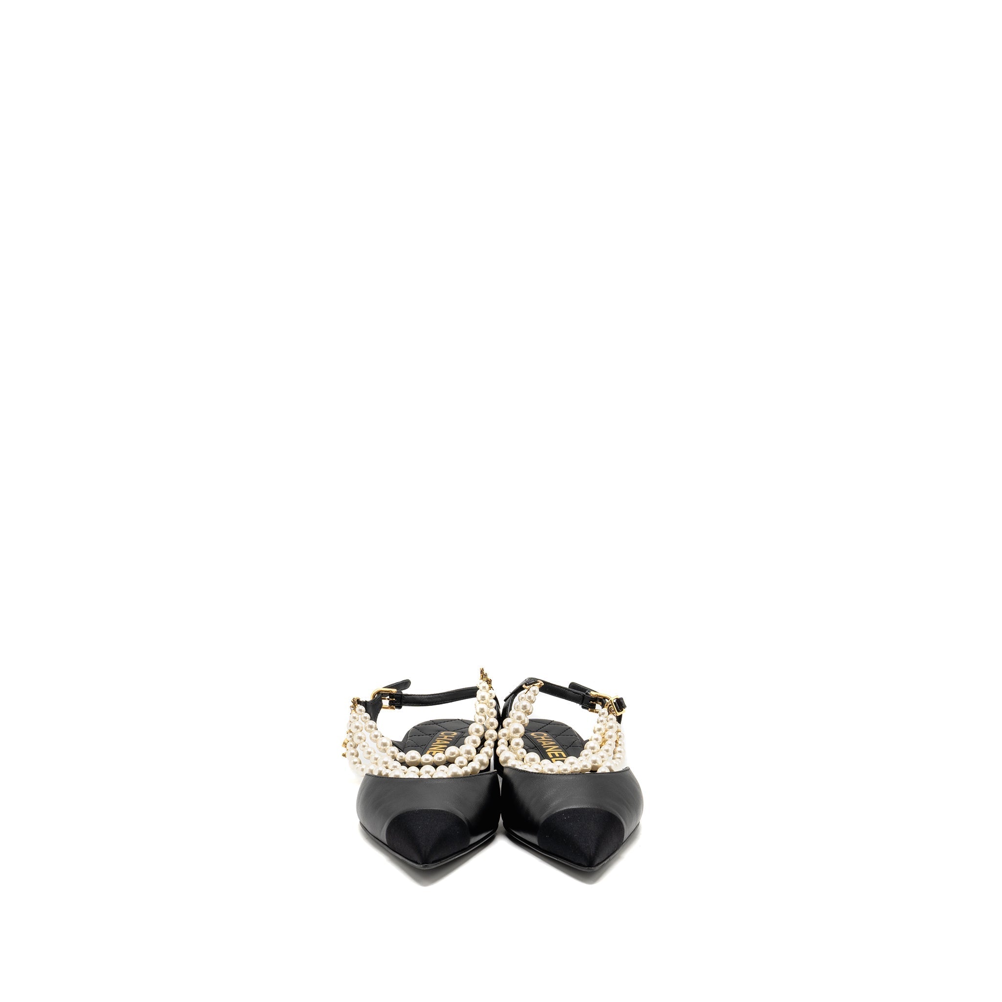 CHANEL 22A SLINGBACK MULES WITH PEARLS LAMBSKIN BLACK LGHW
