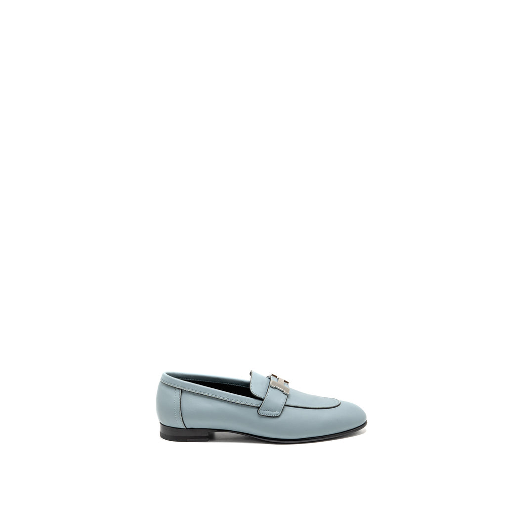 HERMES PARIS MOCASSINS CALFSKIN LEATHER VERT D’EAU