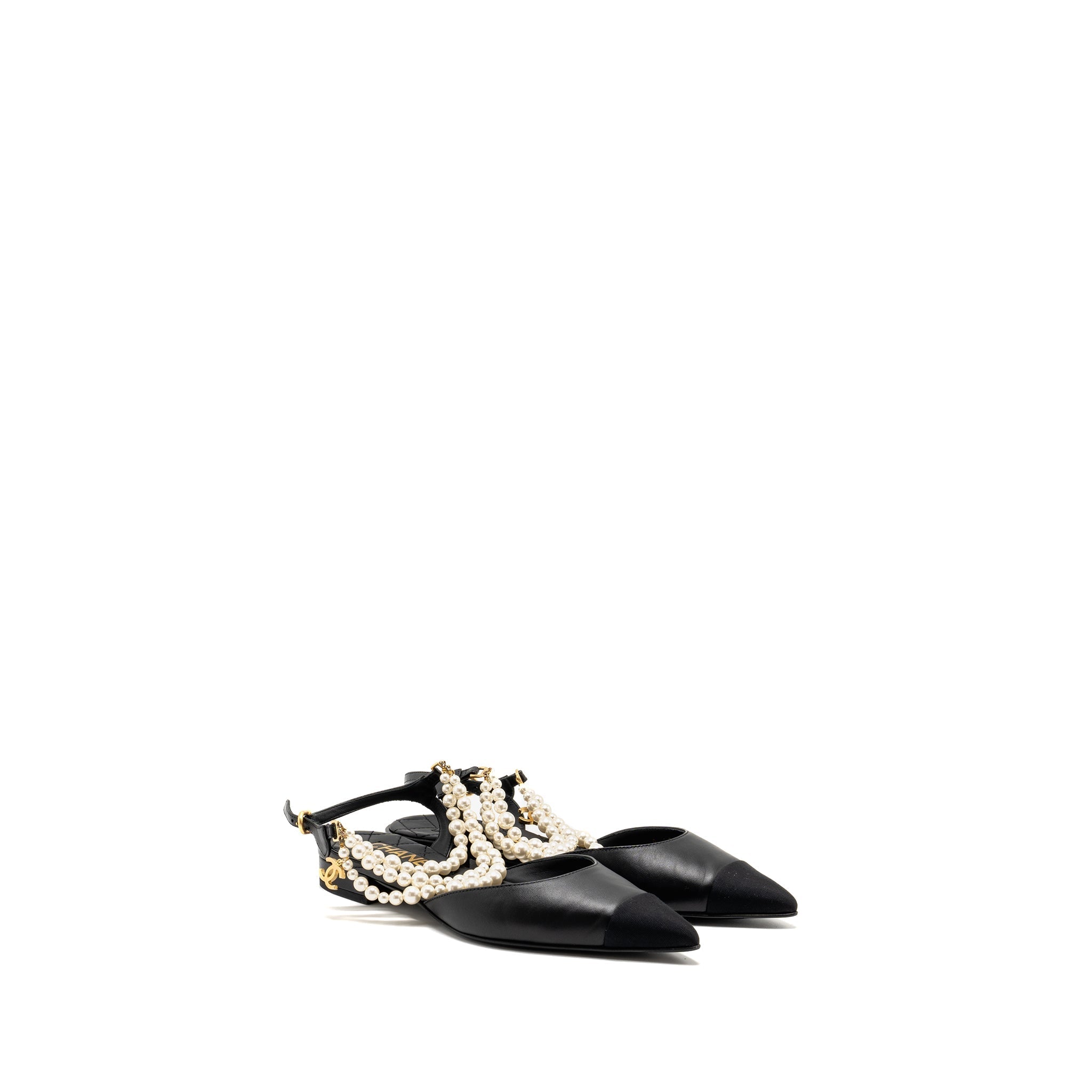 CHANEL 22A SLINGBACK MULES WITH PEARLS LAMBSKIN BLACK LGHW