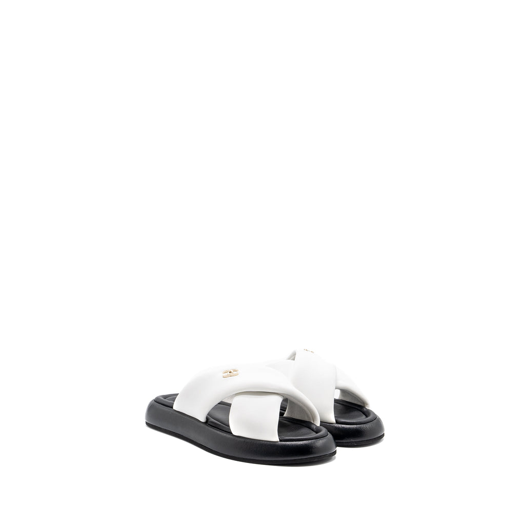 CHANEL QUILTED SANDAL LAMBSKIN WHITE/BLACK LGHW
