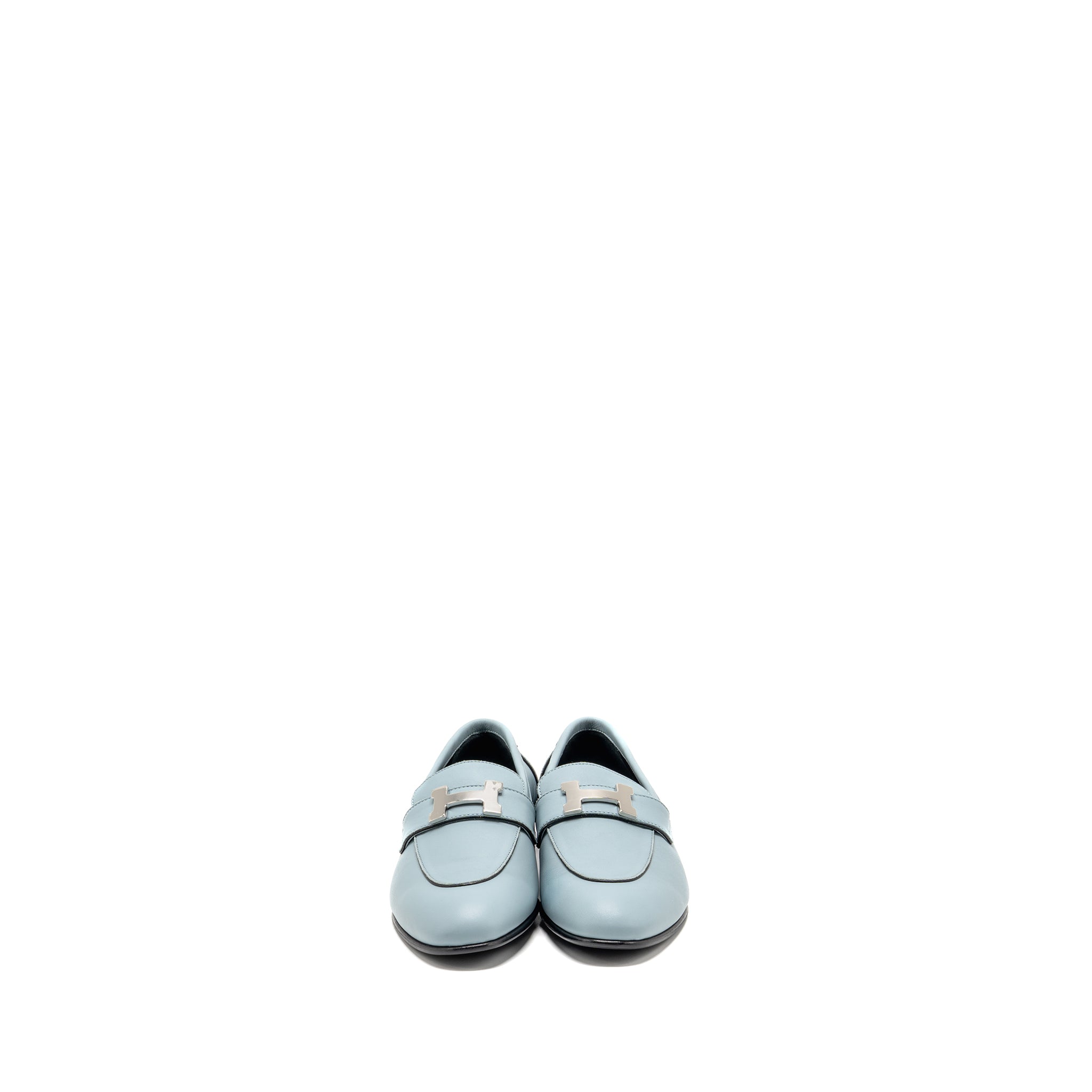 HERMES PARIS MOCASSINS CALFSKIN LEATHER VERT D’EAU