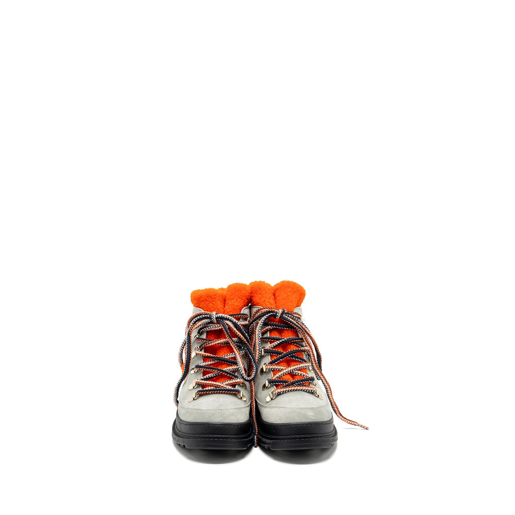 CHANEL LACE UP BOOTS SUEDE LEATHER / SHEARLING GREY / ORANGE