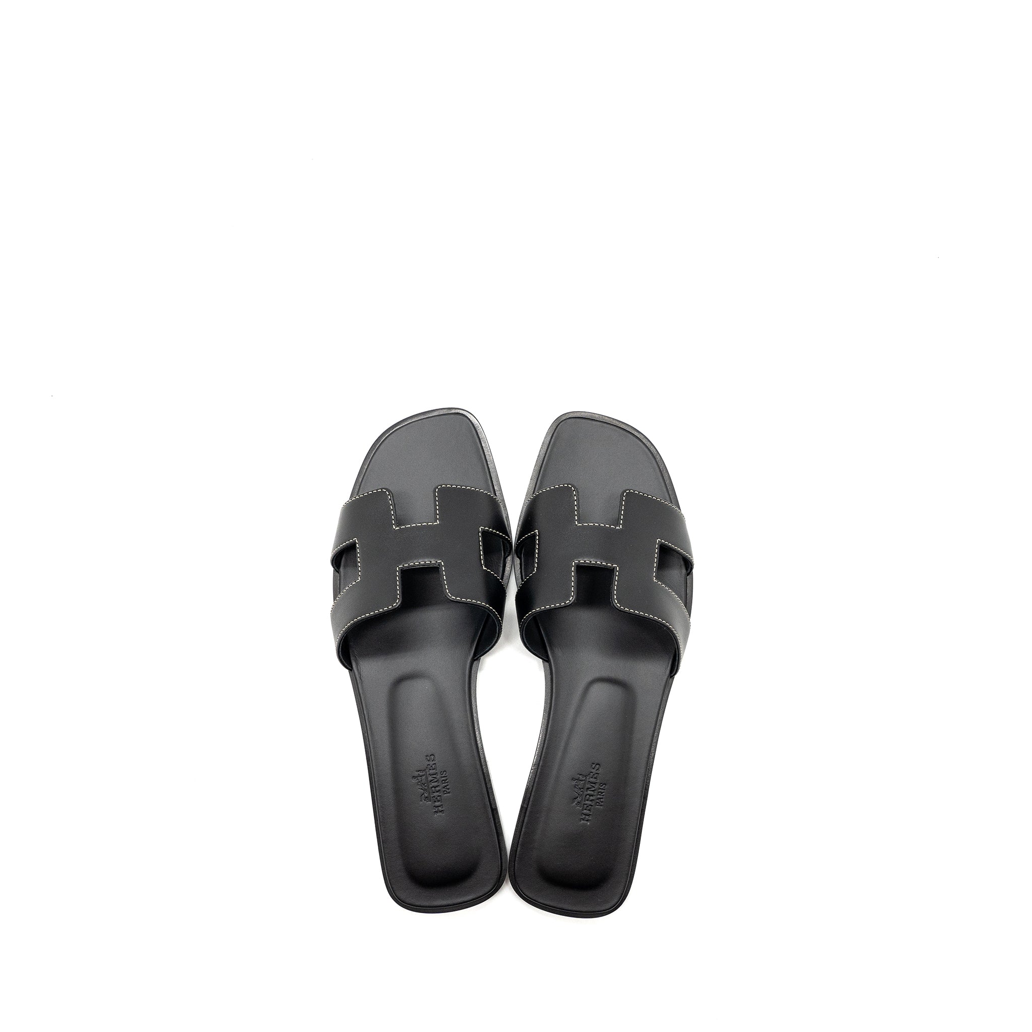 HERMES ORAN SANDAL BOX CALFSKIN BLACK