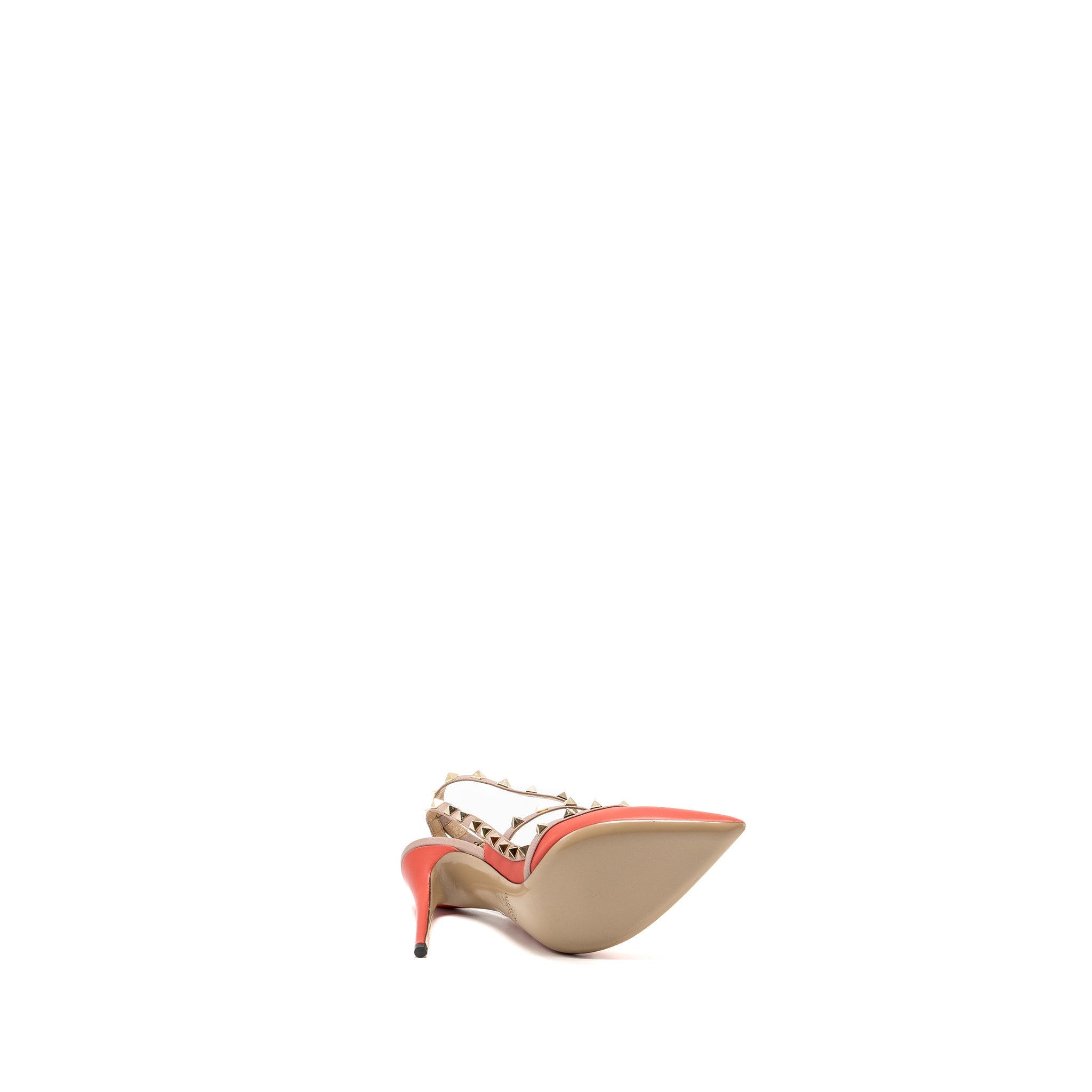 VALENTINO GARAVANI ROCKSTUD SLINGBACK HEELS LEATHER ORANGE RED