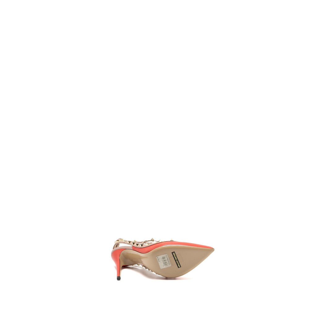 VALENTINO GARAVANI ROCKSTUD SLINGBACK HEELS LEATHER ORANGE RED