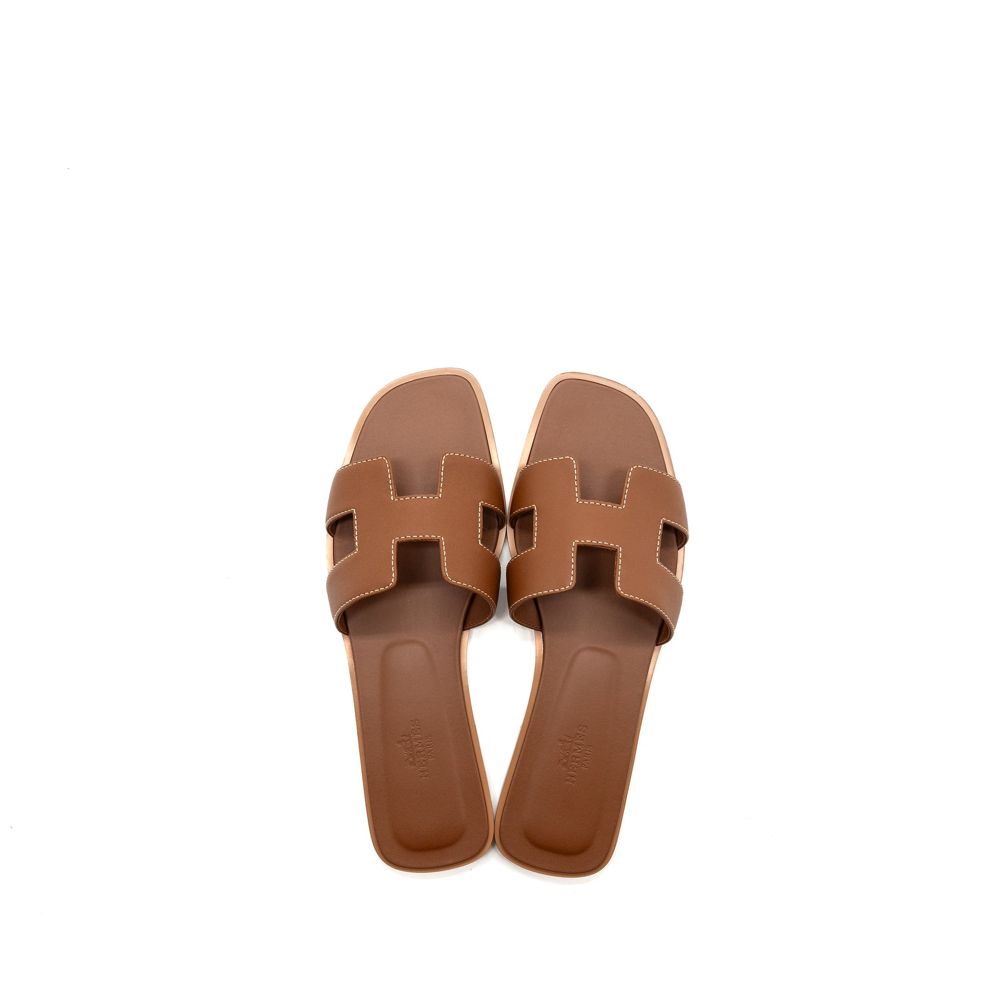HERMES ORAN SANDALS BOX CALFSKIN GOLD