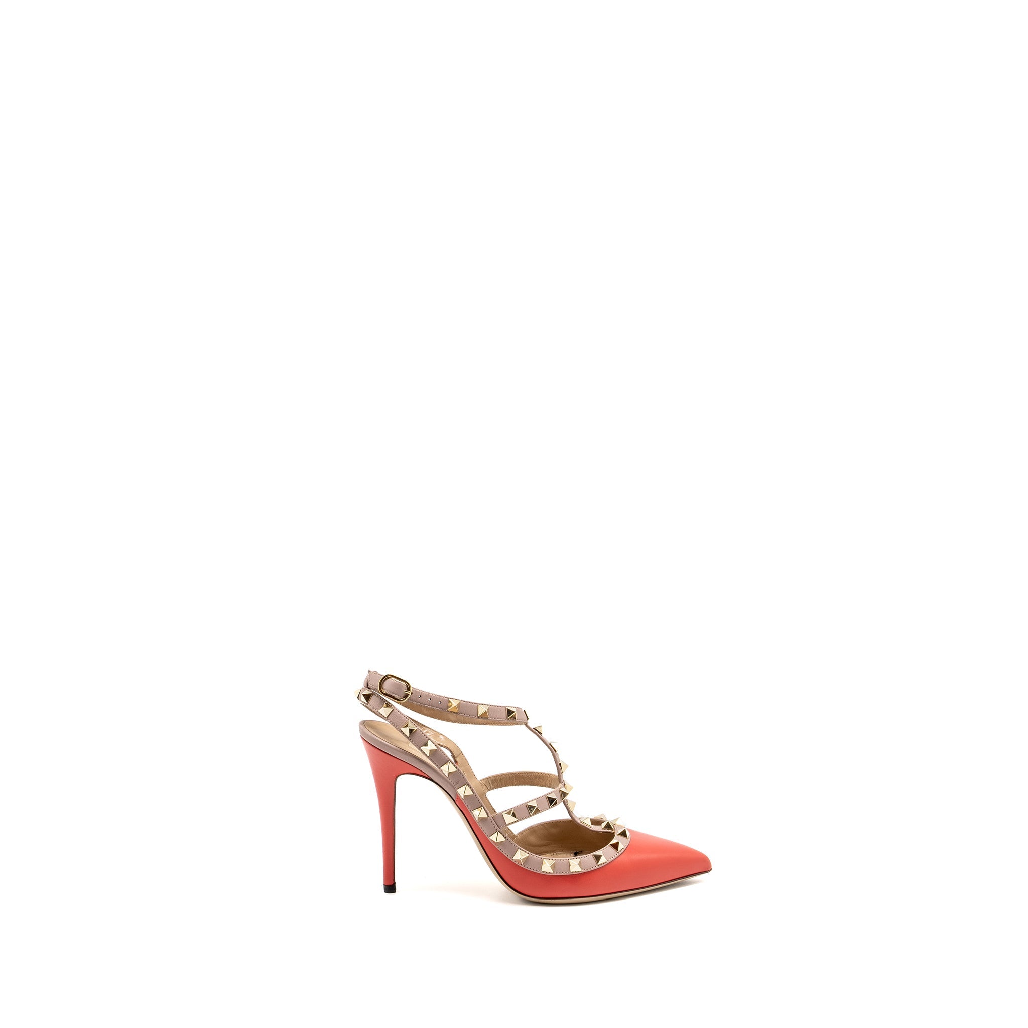 VALENTINO GARAVANI ROCKSTUD SLINGBACK HEELS LEATHER ORANGE RED