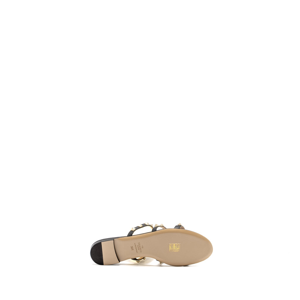 VALENTINO GARAVANI ROCKSTUD LEATHER SANDALS BLACK LGHW