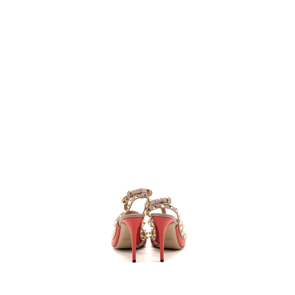 VALENTINO GARAVANI ROCKSTUD SLINGBACK HEELS LEATHER ORANGE RED