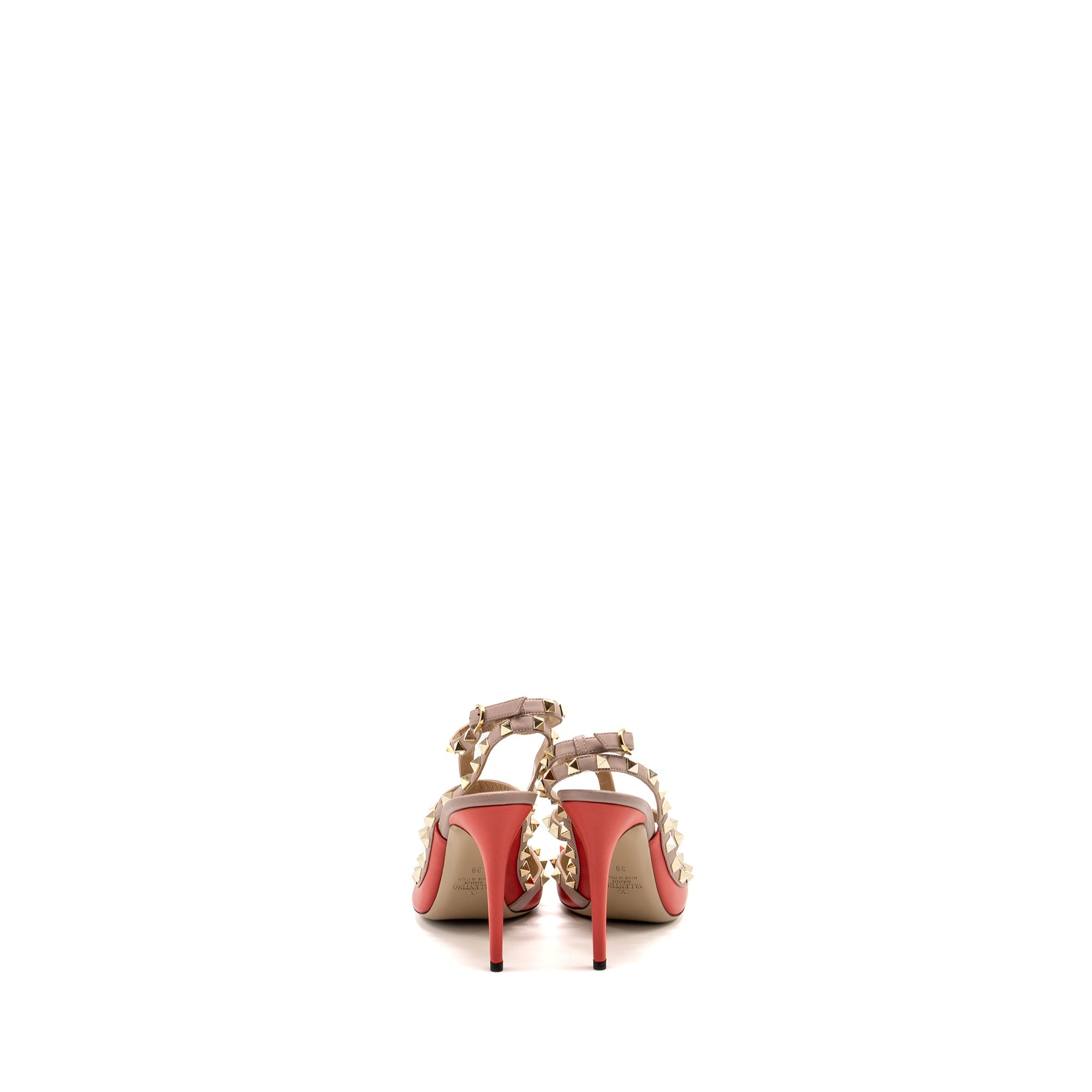 VALENTINO GARAVANI ROCKSTUD SLINGBACK HEELS LEATHER ORANGE RED