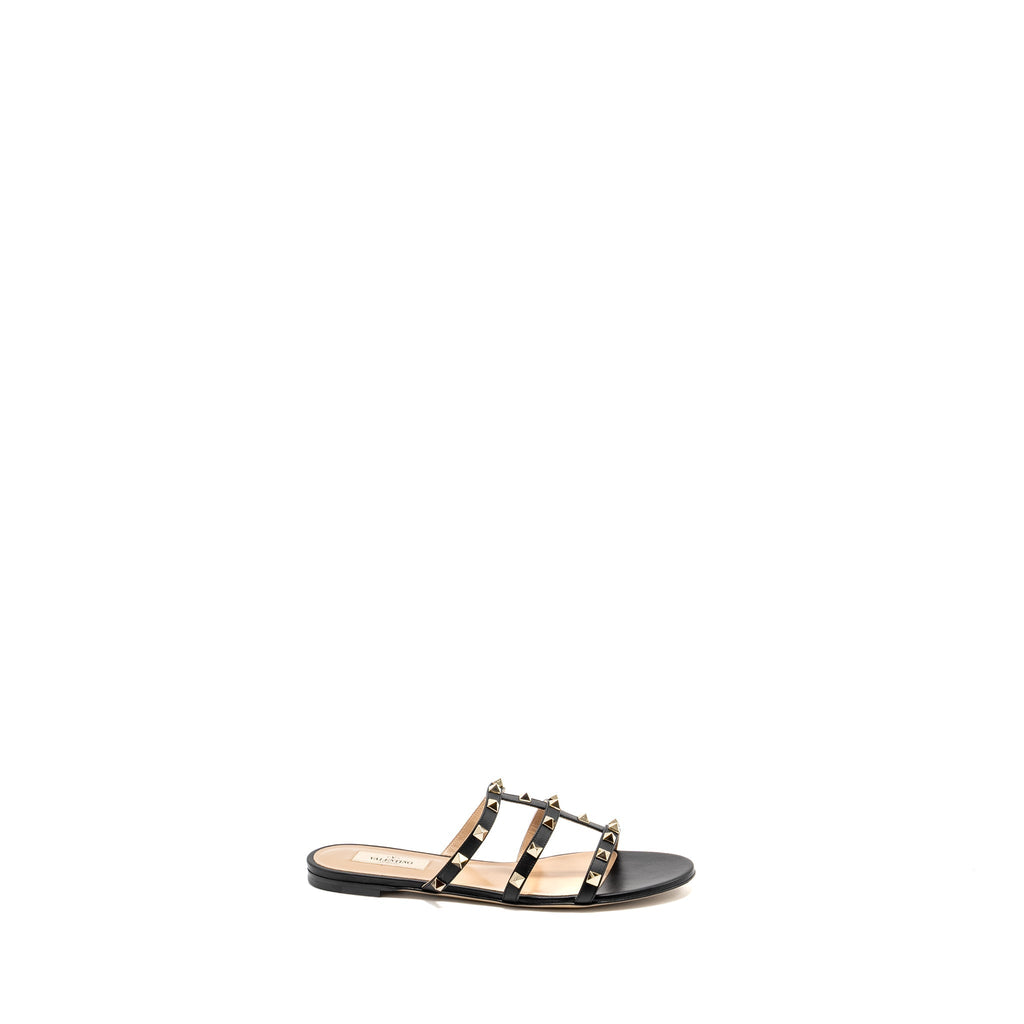 VALENTINO GARAVANI ROCKSTUD LEATHER SANDALS BLACK LGHW