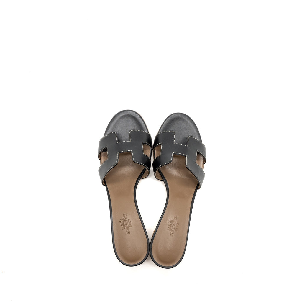HERMES OASIS SANDALS BOX CALFSKIN BLACK