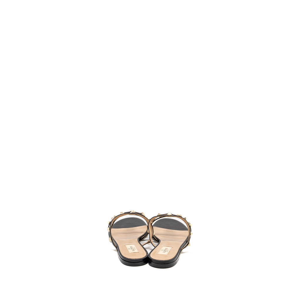 VALENTINO GARAVANI ROCKSTUD LEATHER SANDALS BLACK LGHW