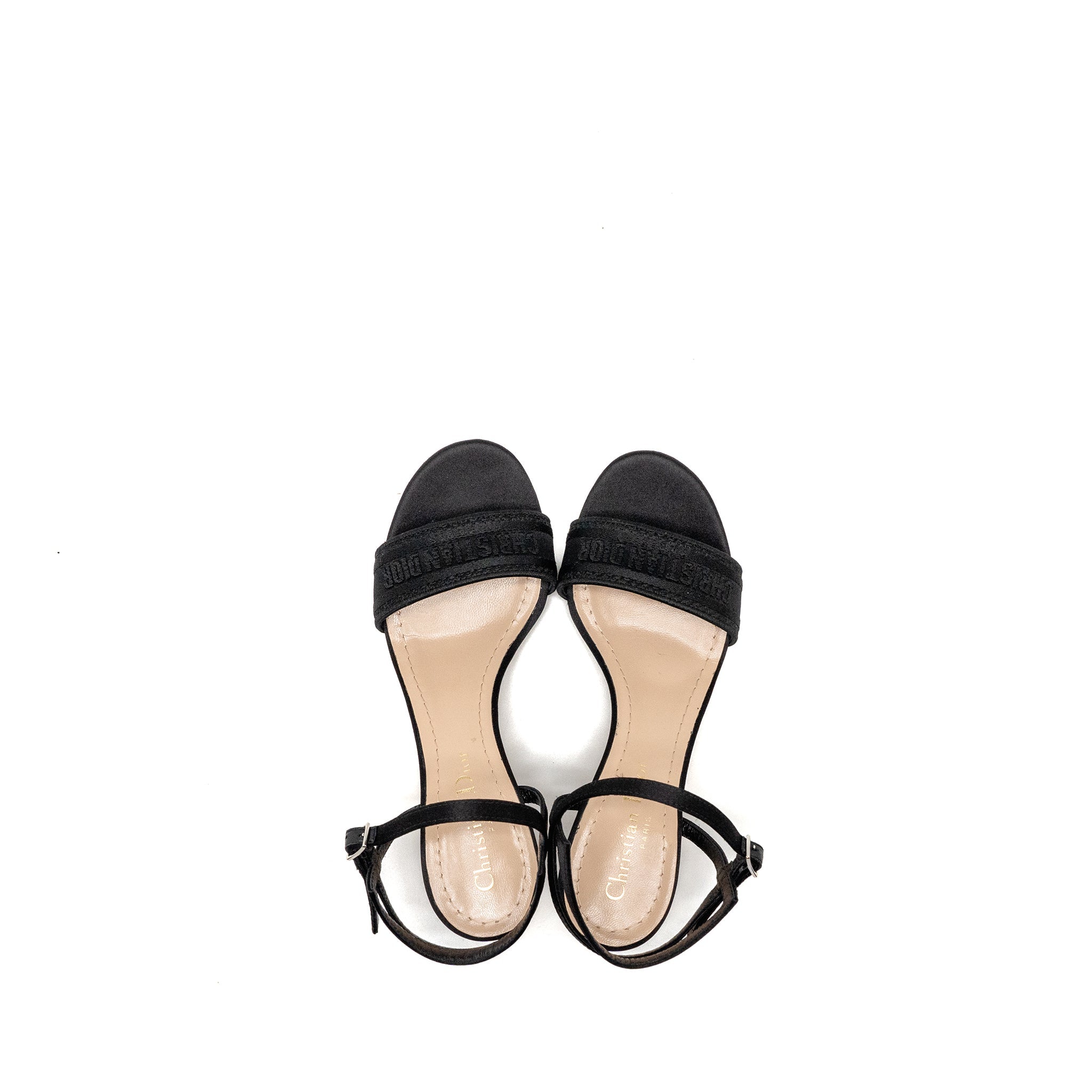 DIOR DWAY HIGH-HEELED SANDALS EMBROIDERED SATIN LEATHER BLACK SHW