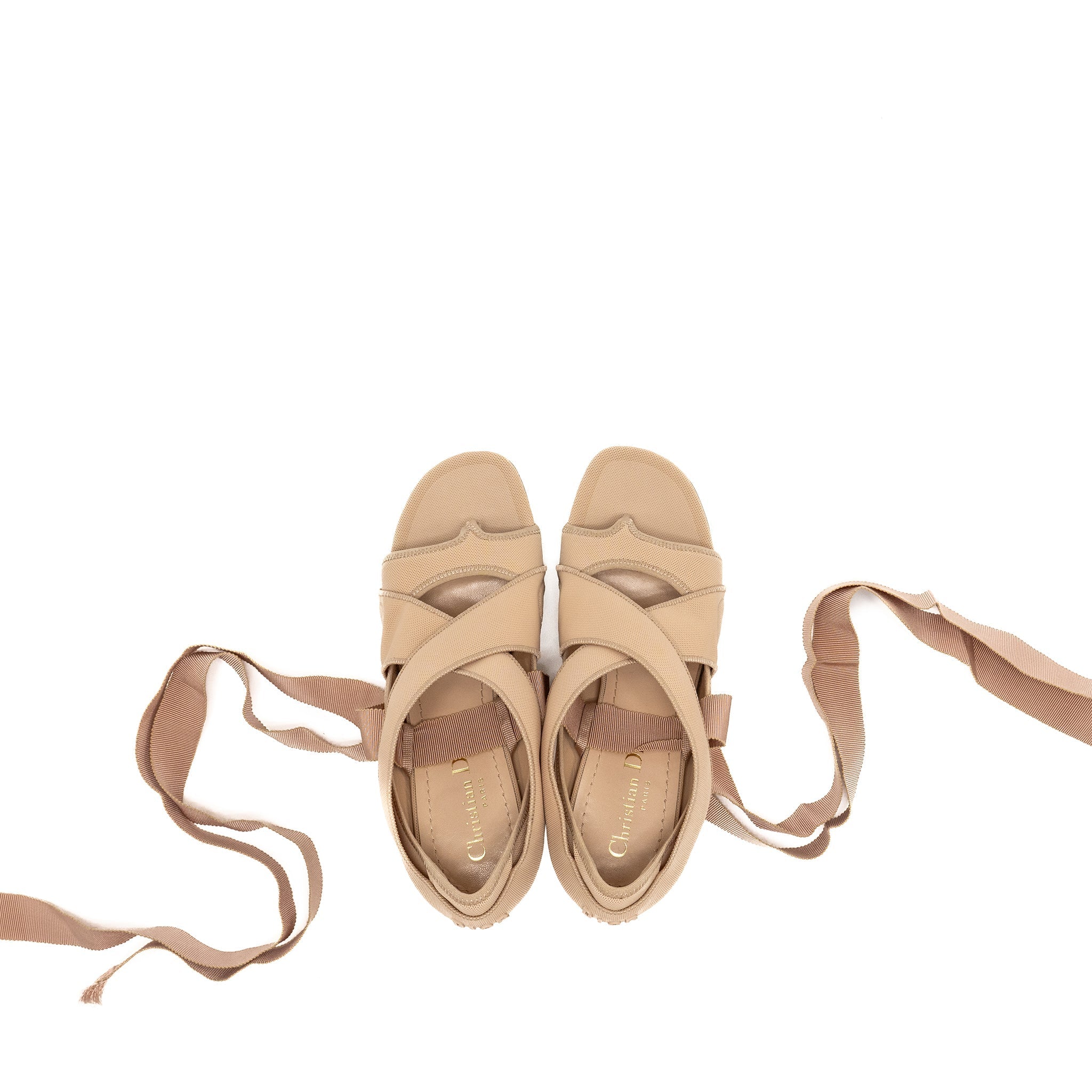 DIOR LACE UP ETOILE SANDALS BEIGE