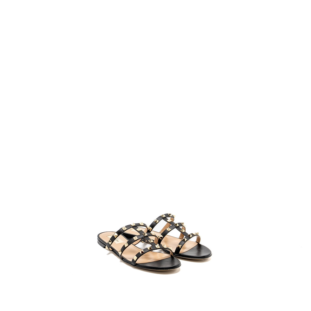 VALENTINO GARAVANI ROCKSTUD LEATHER SANDALS BLACK LGHW