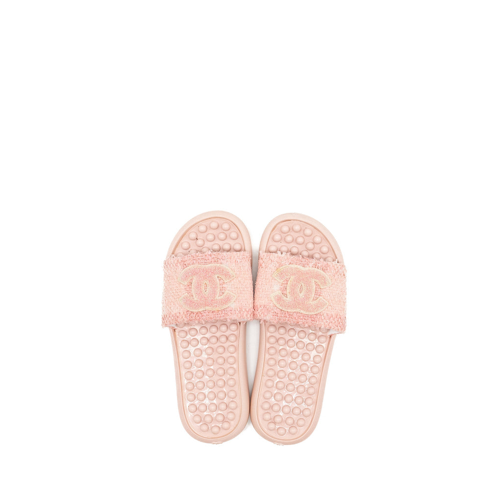 CHANEL TWEED POOL BEACH SLIDES SANDALS PINK