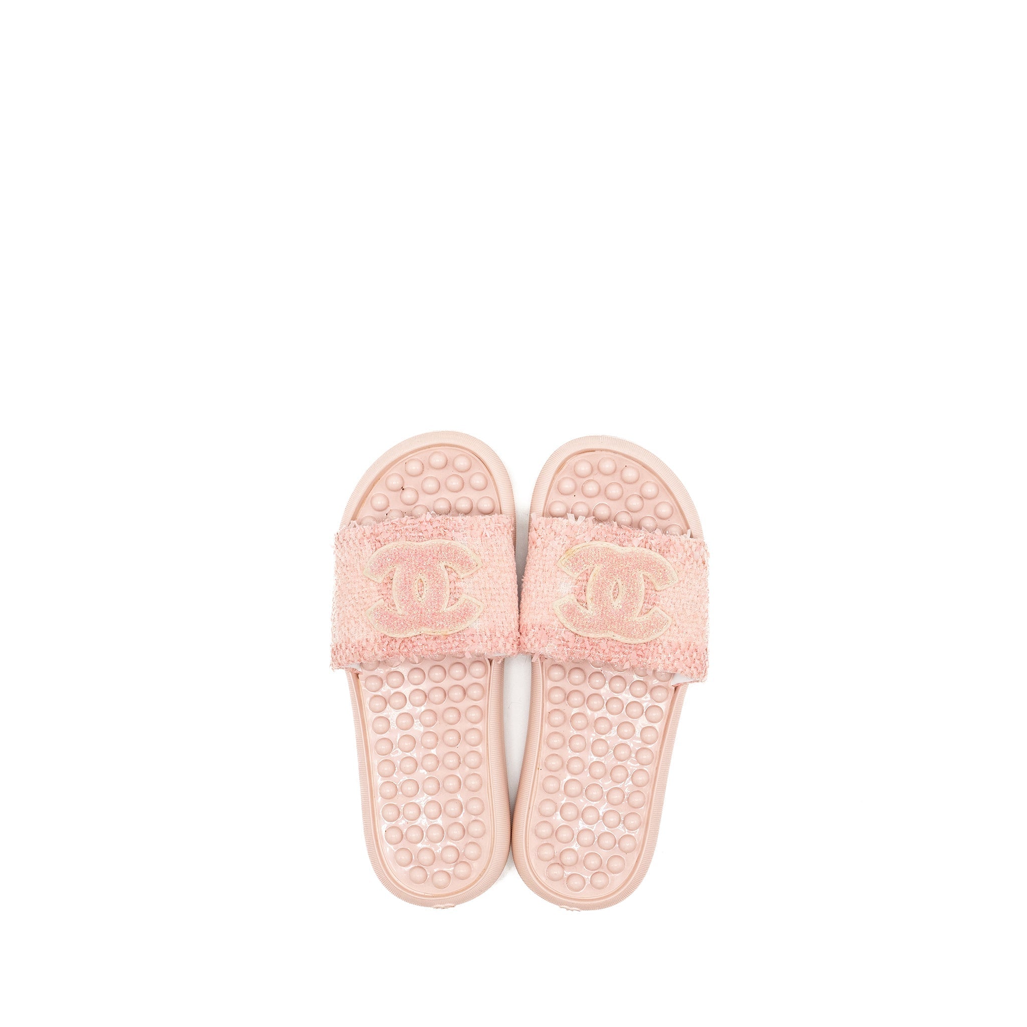 CHANEL TWEED POOL BEACH SLIDES SANDALS PINK