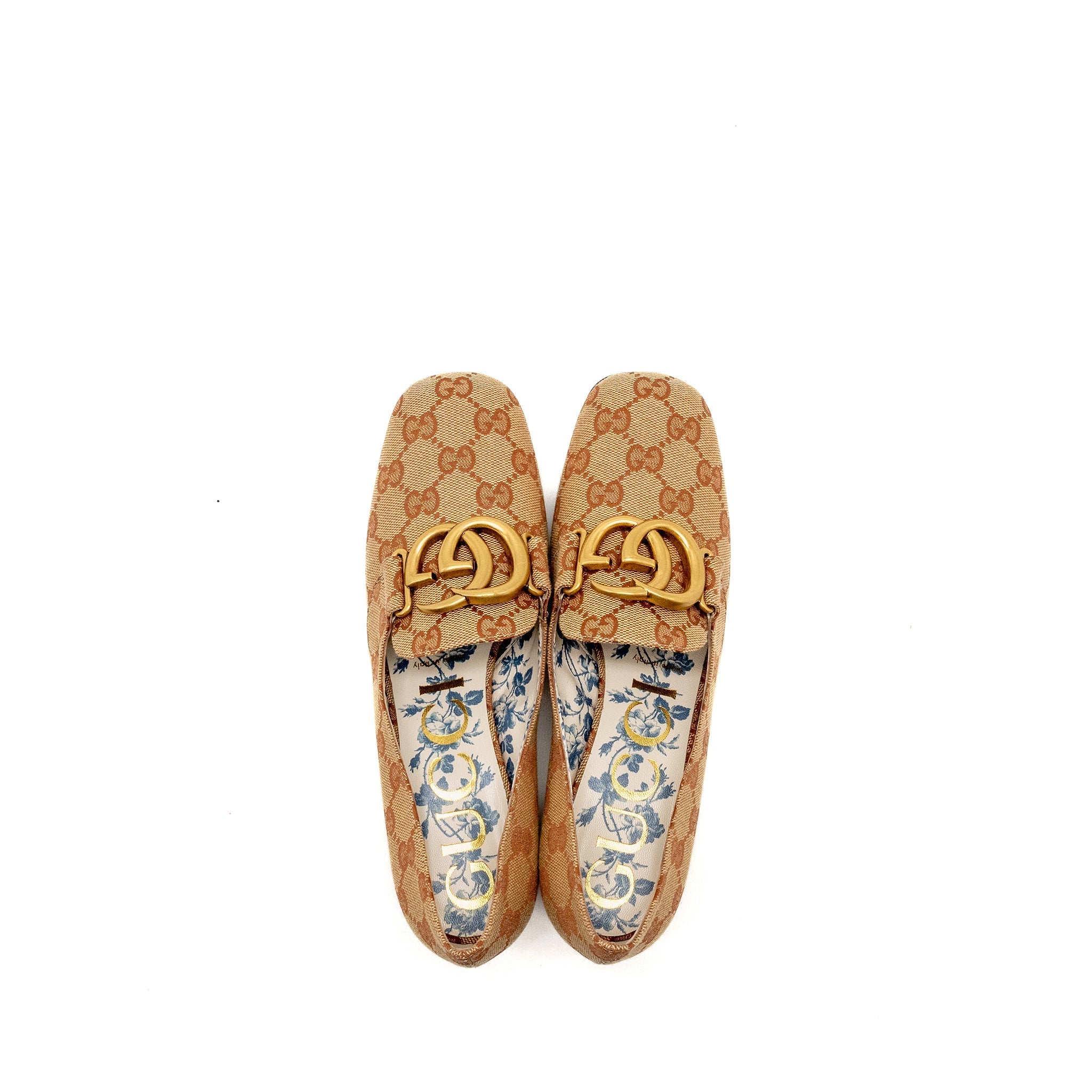 GUCCI VICTOIRE GG MARMONT BLOCK HEEL PUMPS CANVAS BEIGE GHW
