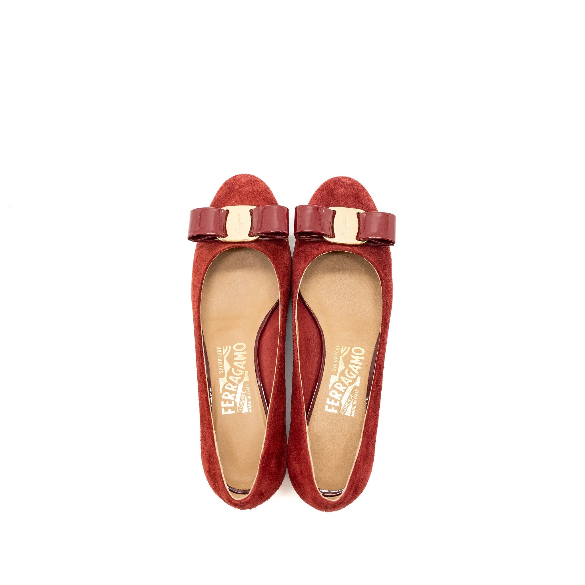 SALVATORE FERRAGAMO MY MUSE SUEDE/PATENT RED GHW